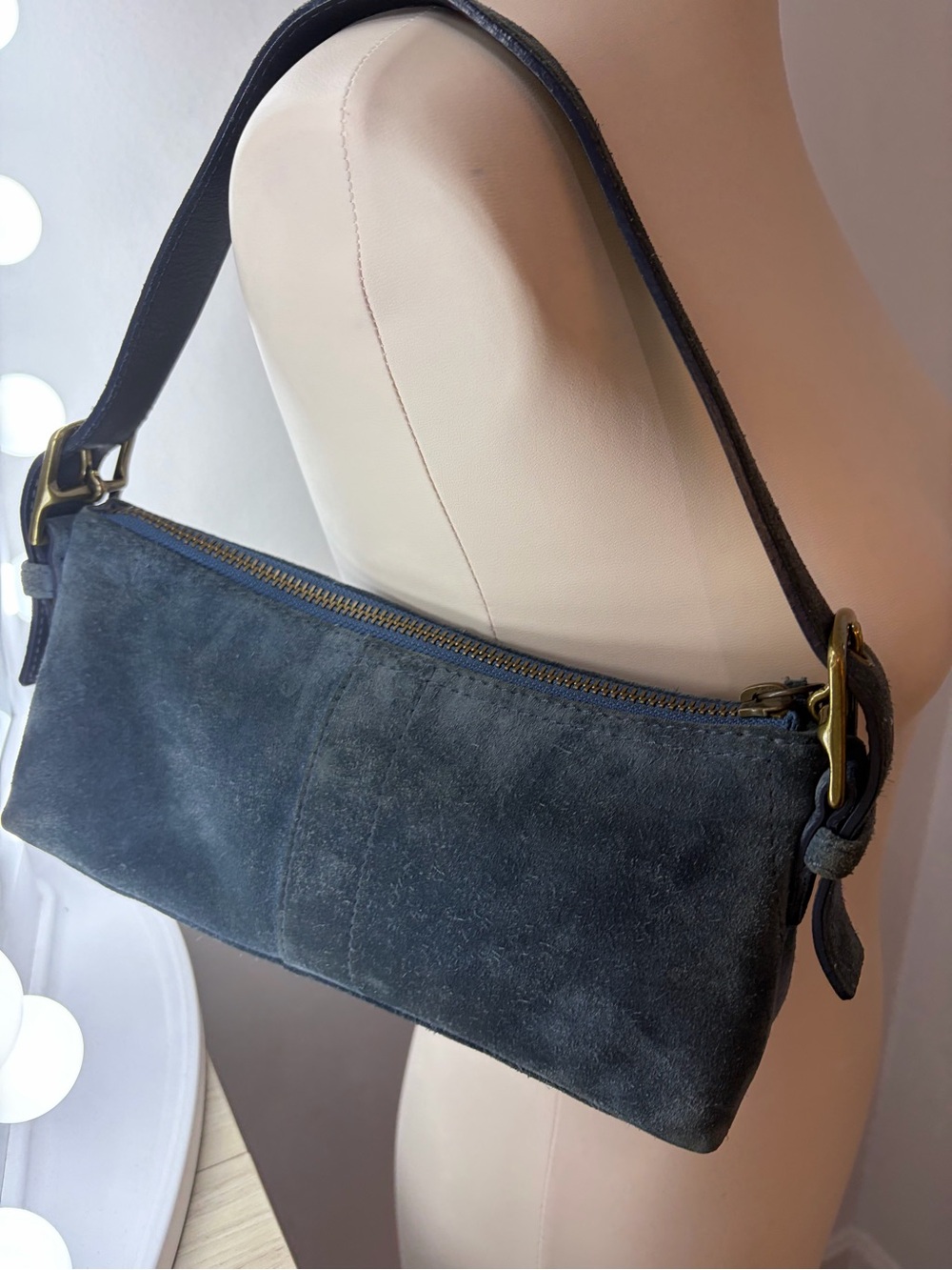 Y2K Demi AuthenticCoach Blue Navy Greyish Suede Shoulder Bag Hamptons - Picture 11 of 16